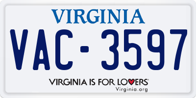 VA license plate VAC3597