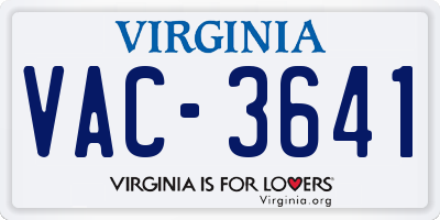 VA license plate VAC3641