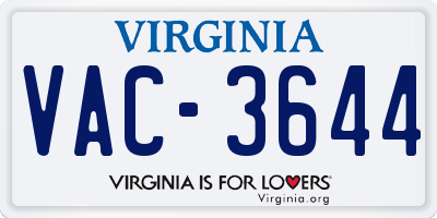 VA license plate VAC3644