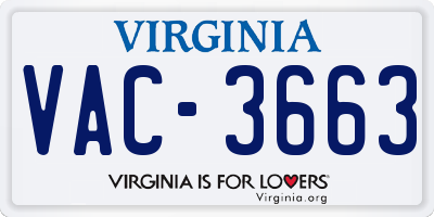 VA license plate VAC3663