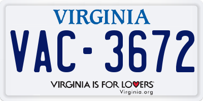 VA license plate VAC3672