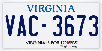 VA license plate VAC3673