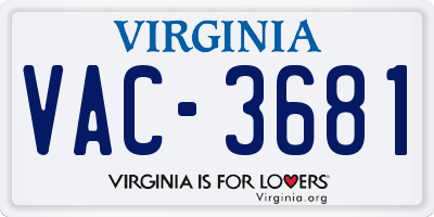 VA license plate VAC3681