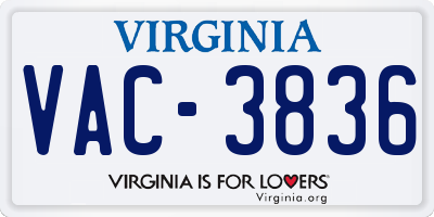 VA license plate VAC3836