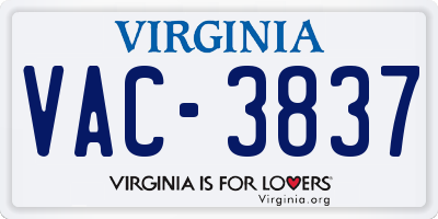 VA license plate VAC3837