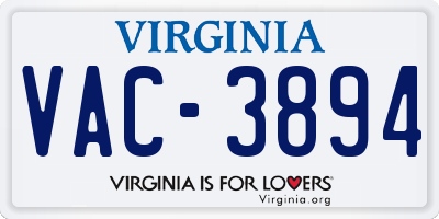 VA license plate VAC3894