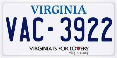 VA license plate VAC3922