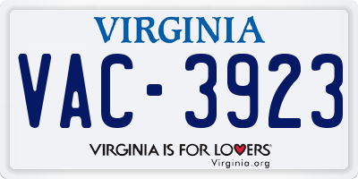 VA license plate VAC3923