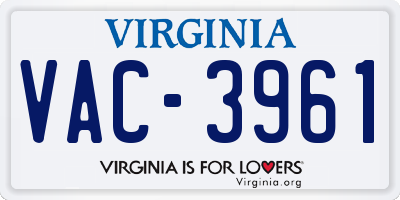 VA license plate VAC3961