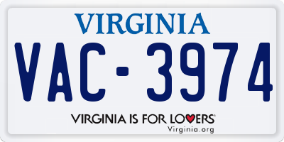 VA license plate VAC3974