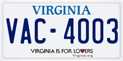 VA license plate VAC4003