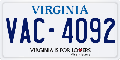 VA license plate VAC4092