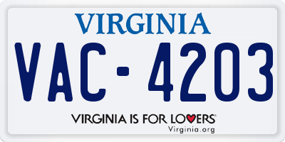 VA license plate VAC4203