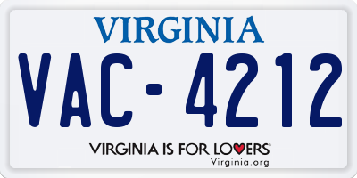 VA license plate VAC4212