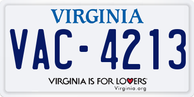 VA license plate VAC4213