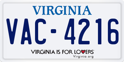 VA license plate VAC4216