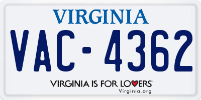 VA license plate VAC4362