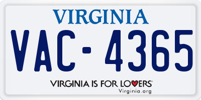 VA license plate VAC4365