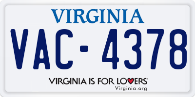 VA license plate VAC4378