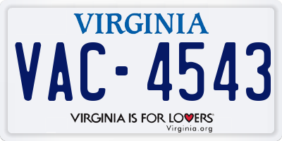 VA license plate VAC4543