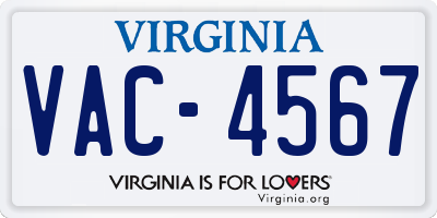 VA license plate VAC4567