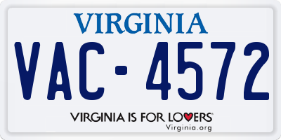 VA license plate VAC4572