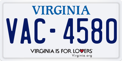 VA license plate VAC4580