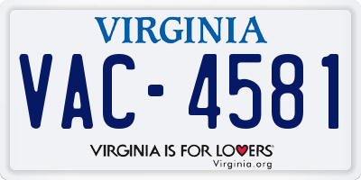 VA license plate VAC4581
