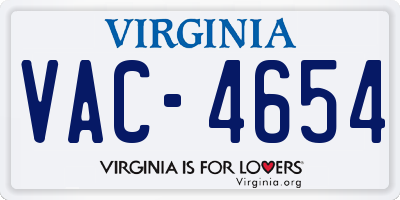 VA license plate VAC4654