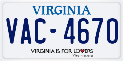 VA license plate VAC4670