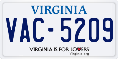 VA license plate VAC5209