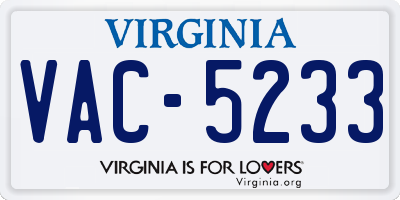 VA license plate VAC5233