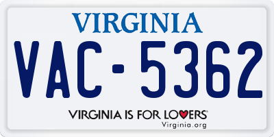 VA license plate VAC5362