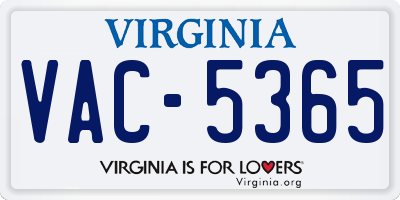 VA license plate VAC5365