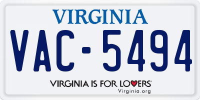 VA license plate VAC5494
