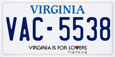 VA license plate VAC5538