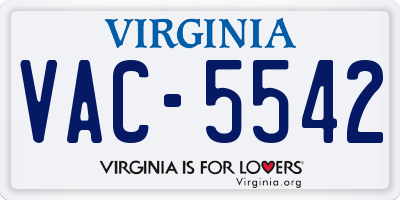 VA license plate VAC5542