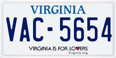 VA license plate VAC5654