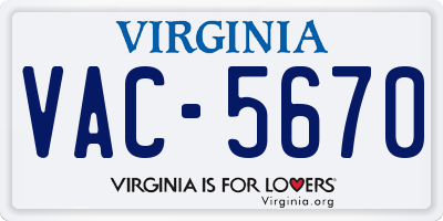 VA license plate VAC5670