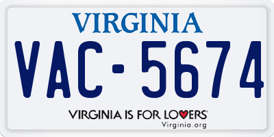 VA license plate VAC5674
