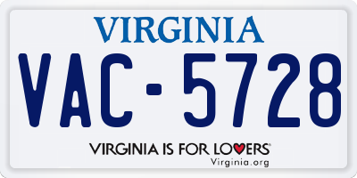 VA license plate VAC5728