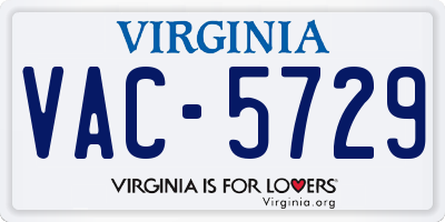 VA license plate VAC5729