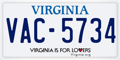VA license plate VAC5734