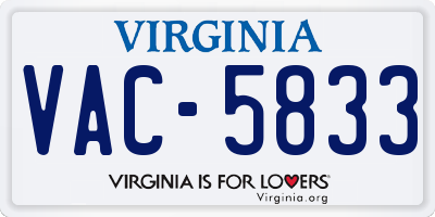 VA license plate VAC5833
