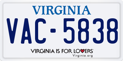 VA license plate VAC5838