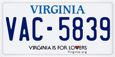 VA license plate VAC5839