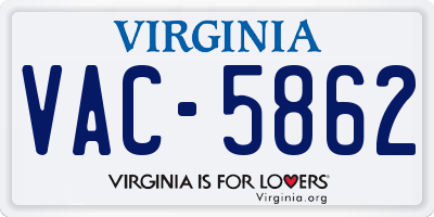 VA license plate VAC5862