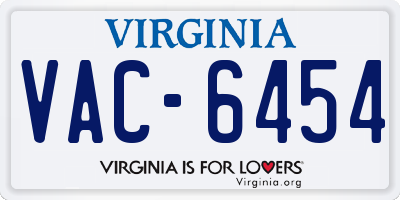 VA license plate VAC6454