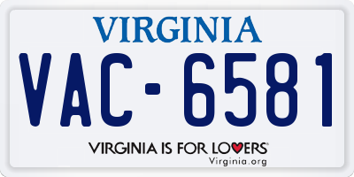 VA license plate VAC6581