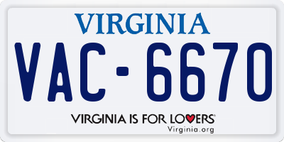 VA license plate VAC6670